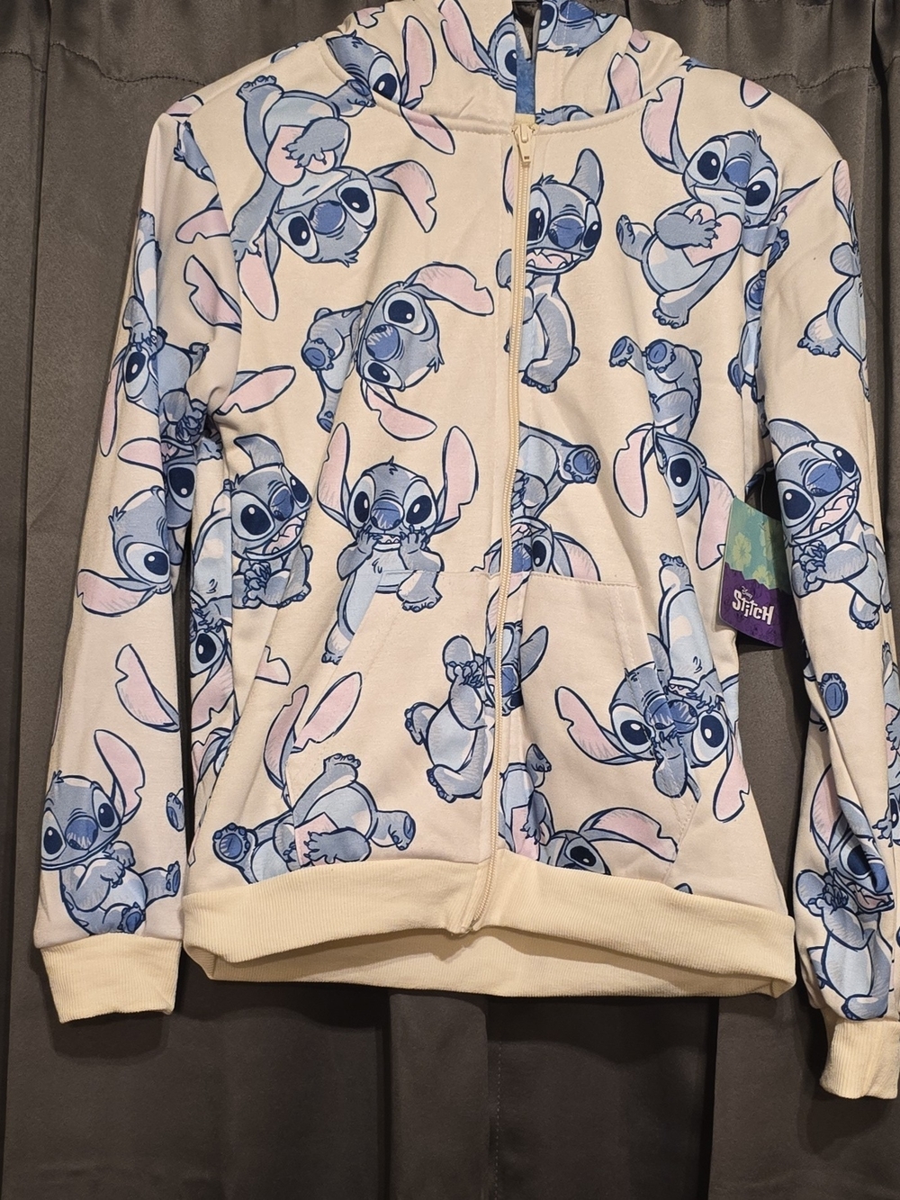 Girl Disney Cream Hoodie with Blue & Pink Stitch Print